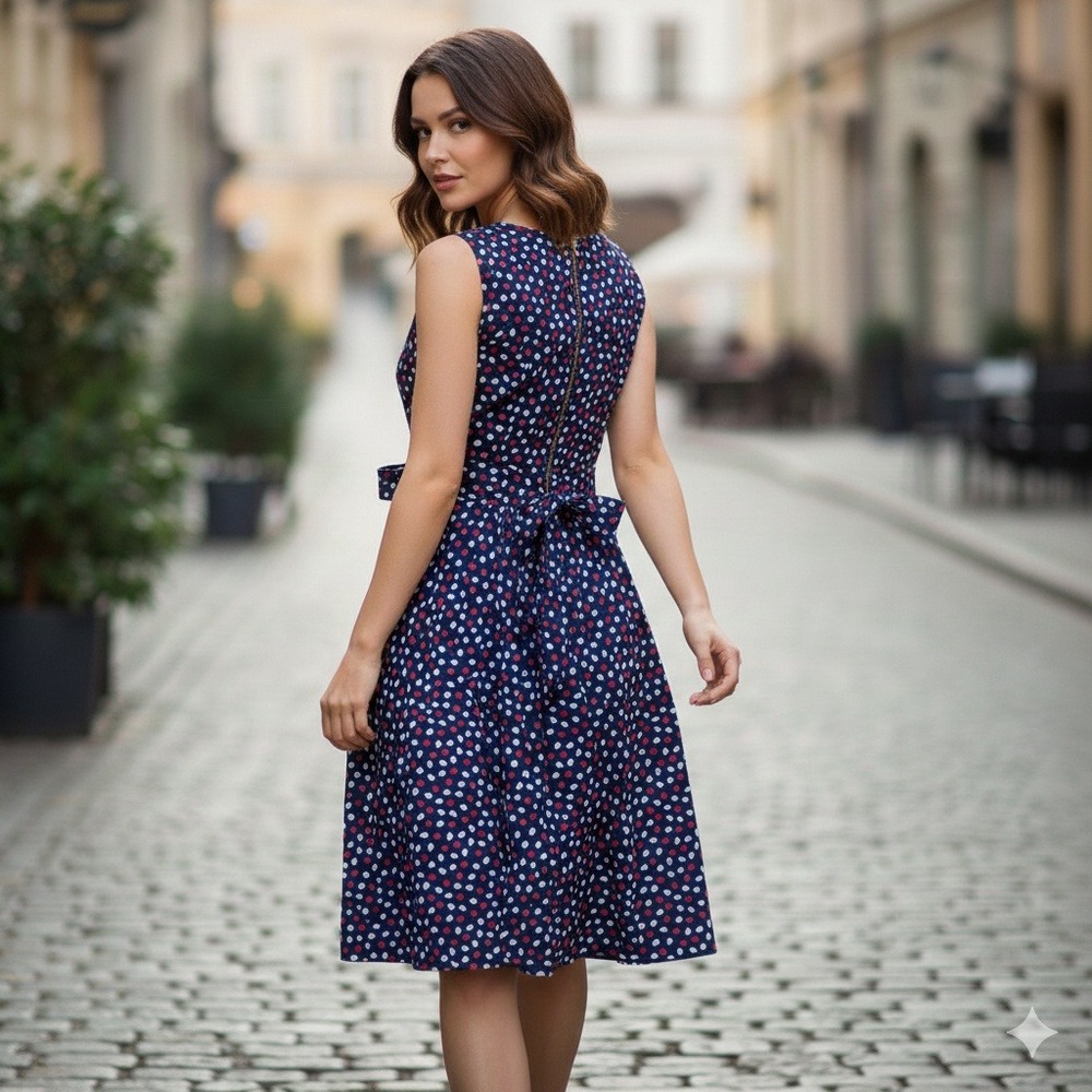 Closet London Mini Dress Navy Blue Red White Hearts Pattern Fit Flare Zipper 8 - Picture 2 of 9